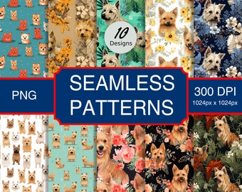 Cute Australian Terrier Puppy Dog #A1 Seamless Pattern High-Quality Png Image, Print, Paper, Art, Commercial Use, Digital Download