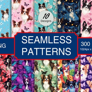 Cute Papillon Puppy Dog Canine #A1 Seamless Pattern Immagine Png di alta qualità, Stampa, Carta, Arte, Artigianato, Uso commerciale, Download digitale