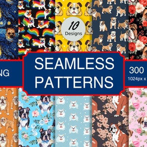 Mignon Bulldog Puppy Dog Canine Seamless Pattern Image Png de haute qualité, impression, papier, art, artisanat, carte, utilisation commerciale, téléchargement numérique