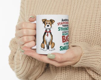 AMERICAN STAFFORDSHIRE TERRIER: American Staffordshire Terrier Art on White Ceramic Coffee Mug Cup, Dog Lover Gift for Coffee & Tea Fans