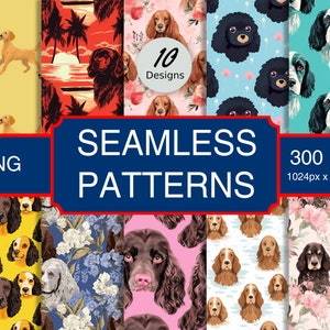 Cute American Water Spaniel Puppy Dog #A1 Seamless Pattern High-Quality Png Image, Print, Paper, Art, Commercial Use, Digital Download