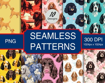 Cute American Water Spaniel Puppy Dog #A1 Seamless Pattern High-Quality Png Image, Print, Paper, Art, Commercial Use, Digital Download