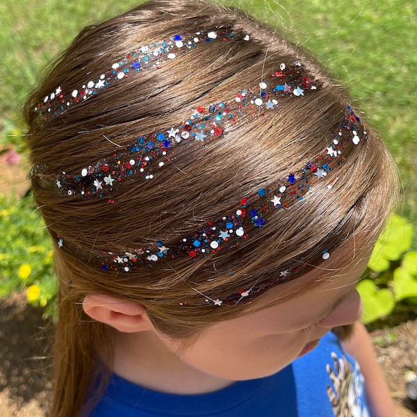 Annie K’s Red, White, and Blue Unicorn Dust- Glitter Hair / Body Gel- USA- American Sparkle- 4th of July- Memorial Day Glitter- Stars