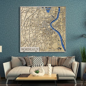 Carte de la ville de Bordeaux en bois, Multicouche, découpée au laser, Fichier numérique, décoration intérieure, Fichiers SVG, PDF, DXF, Ai