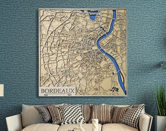 Carte de la ville de Bordeaux en bois, Multicouche, découpée au laser, Fichier numérique, décoration intérieure, Fichiers SVG, PDF, DXF, Ai