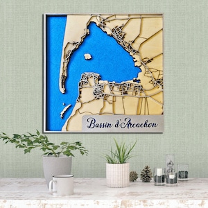 Carte du bassin d'Arcachon en bois, Multicouche, découpée au laser, Bassin d'Arcachon, Laser Cut , art, art mural, SVG, DXF,PDF,