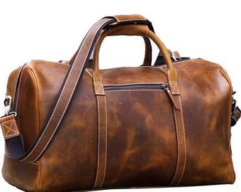 Sac de voyage en cuir véritable Sac de week-end en cuir Sac de voyage pour homme Cadeau avec compartiment à chaussures