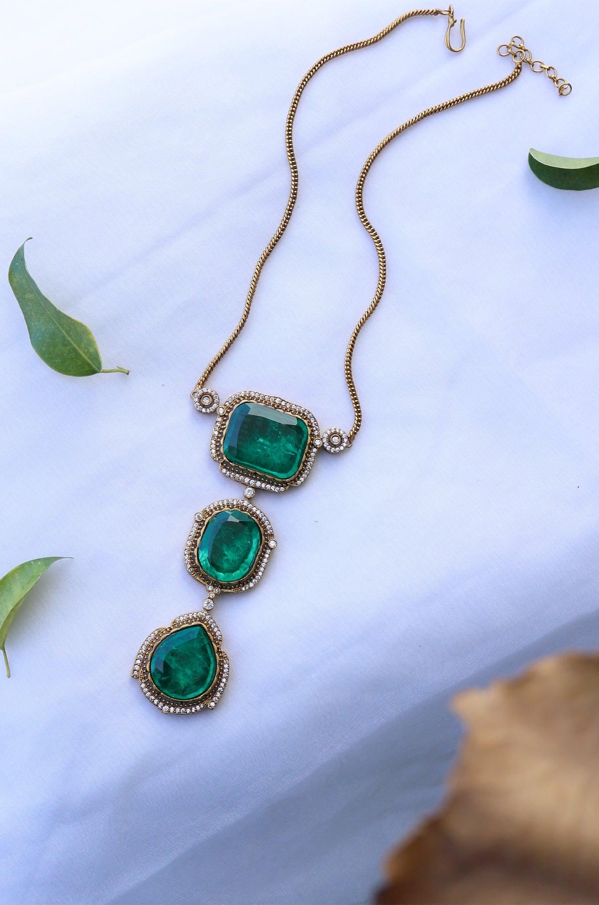 Classy Polki Necklace in Peach and Green Color main image 1