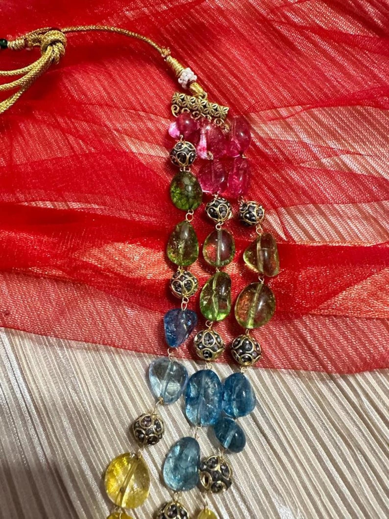 3 Layer Multi color Stone Necklace Stone Indian Mala Kundan Jewelry Indian Necklace Sari Necklace Stone Necklace Sabyasachi Jewelry image 3