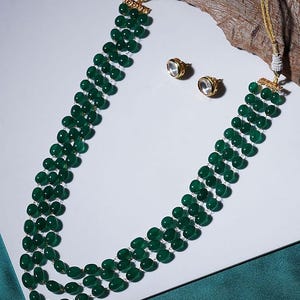 Handcrafted Green Beaded Necklace – Ethnic Layered Stone Jewelry for Indian Saree, Statement Bridal Necklace, Gift for Her | Indian Wedding