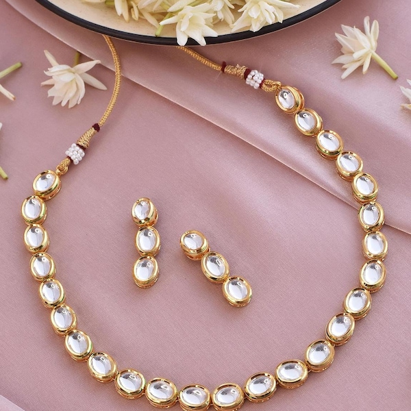 Gold Plated Kundan Necklace Set | Traditional Indian Wedding Jewelry |  perfect for Indian weddings and events| Elegant Earrings & Necklace