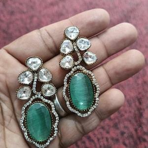 Kundan Polki Statement Earrings | Bridal Drop Earrings | Indian Wedding Jewelry | Long Traditional Earrings for Bride & Festive Wear