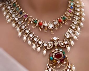 Multicolor Kundan Bridal Necklace Set – Indian Wedding Jewelry