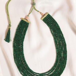 Multi-Strand Emerald Green Beaded Necklace – Layered Crystal Quartz Statement Jewelry for Women, Handmade Festive & Wedding Necklace, Boho