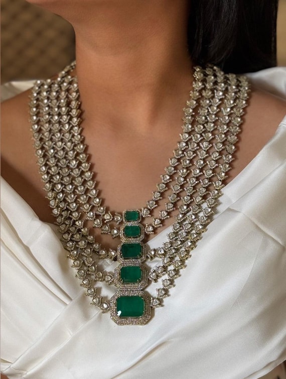 Luxury Emerald Layered Necklace | Bridal Statement Choker | Green Polki Diamond Necklace | Indian Wedding Jewelry | Handmade Kundan Necklace