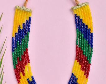 Handmade Multicolor Beaded Statement Necklace, Tribal Boho Necklace, Layered Seed Bead Necklace, Colorful Festival Jewelry, Ethnic Necklace