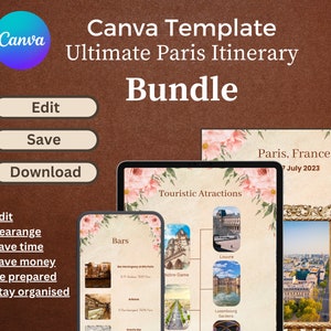 バンドル - パリプランナー、編集可能なデジタル旅程、旅行ガイド、スケジュール、アクティビティ、レストラン、観光地図