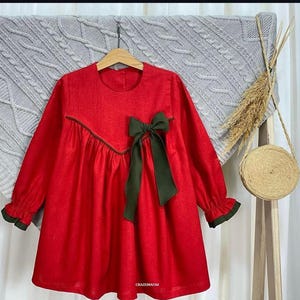 Baby Mädchen Voll Ärmel Handgemachtes embroidey Kleid für Mädchen, 1. Geburtstag weiches Leinenkleid, Kleinkind Leinenkleid, Kinderkleidung