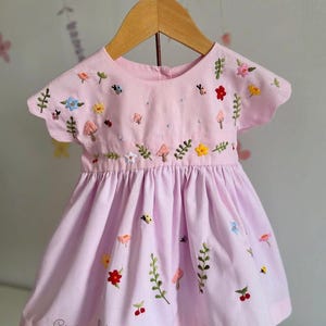 Baby girls  Wildflower Garden Hand Embroidered Dress for Girls, 1st Birthday Soft Linen Dress, Toddler Linen Dress, Kids Clothing