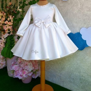White Tulle U-Back Knee Length Wedding Flower Girl Baptism Christening Communion Infant Toddler Girl Summer Birthday Photoshoot Girls Dress