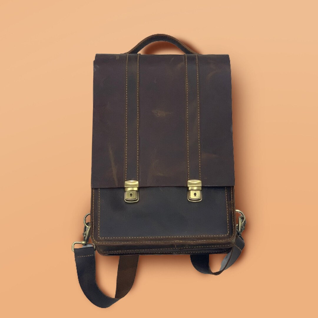 Vintage Brown Leather Backpack Personalized Rucksack Etsy