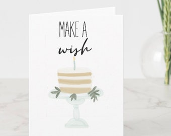 Neutral cake with greenery birthday card, 3.5X5 foldable