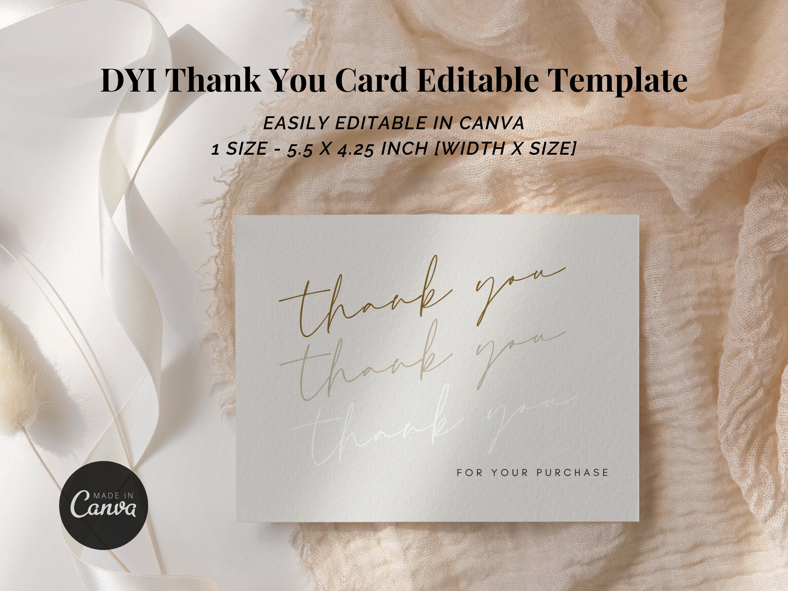 Minimal Thank You Card Template - Elegant Canva Small Business Editable ...