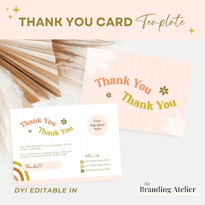 Retro Thank You Card Template - Canva Small Business Editable Template - Peach and Green Branding - Crafts Jewelery Retro Branding - 14HC
