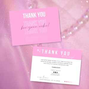 Retro Thank You Card Template - Pink Canva Small Business Editable Template - Vintage Fun TYC Card - Beauty Jewelery Retro Branding - 05PB