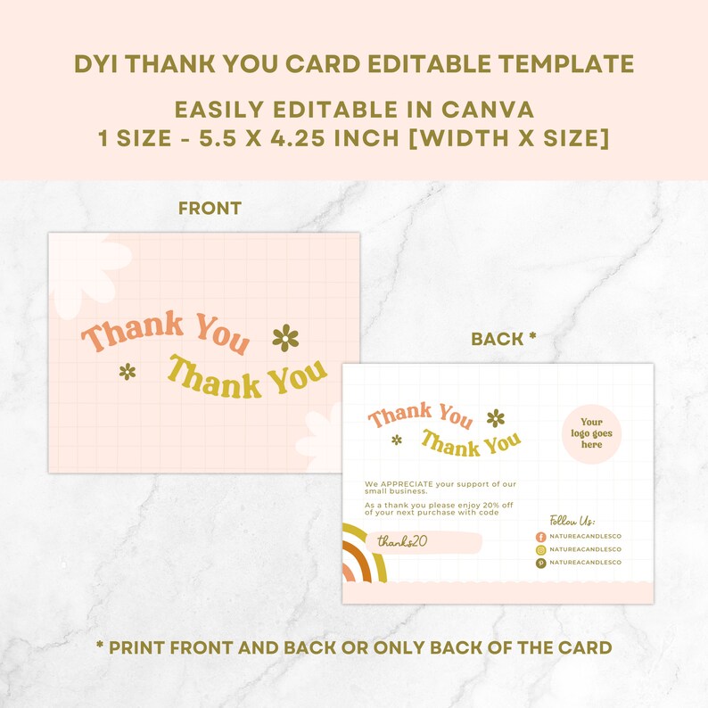 Retro Thank You Card Template - Canva Small Business Editable Template ...