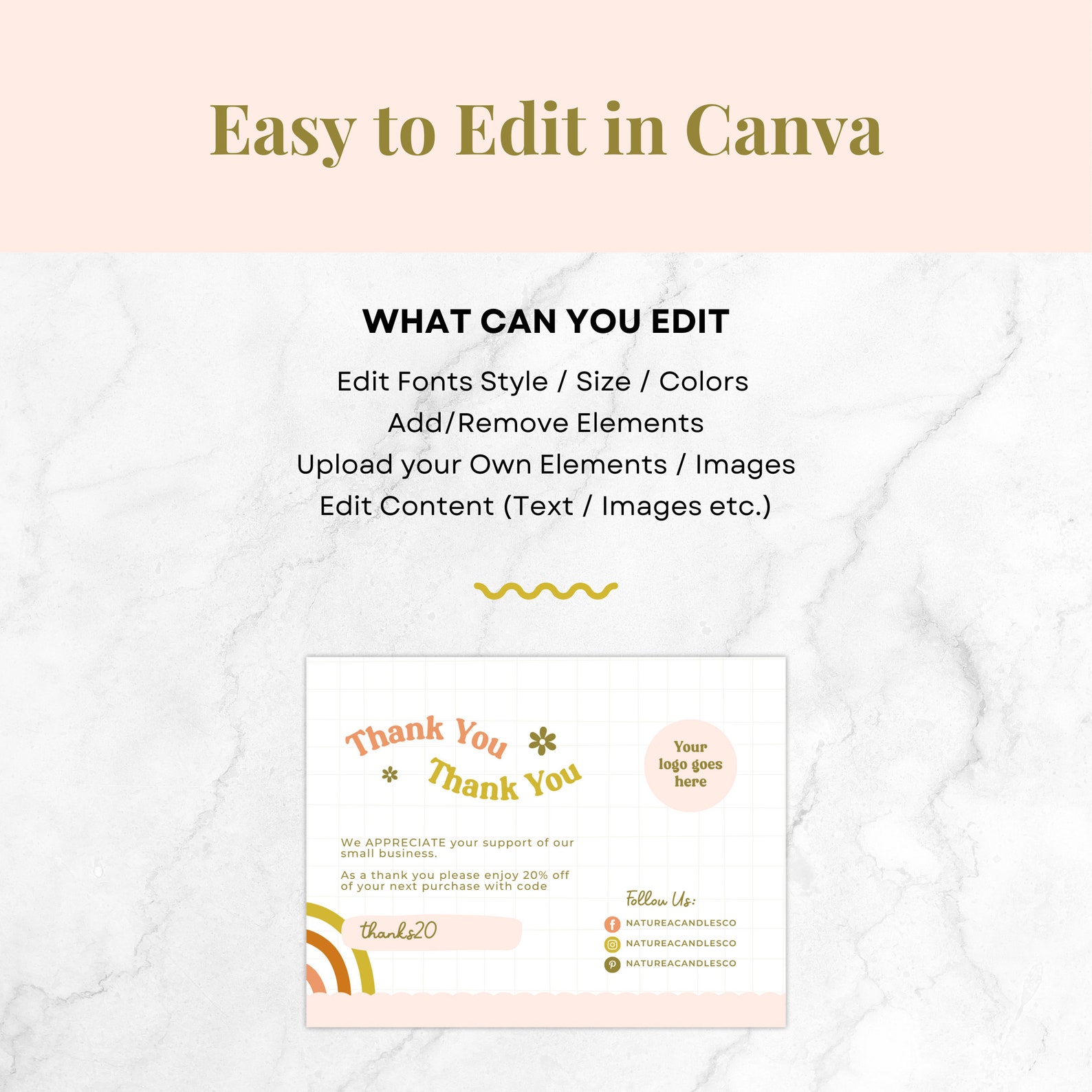 Retro Thank You Card Template - Canva Small Business Editable Template ...