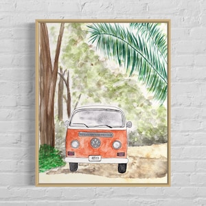 Original hand painted watercolor downloadable print vintage pink bike beach painting