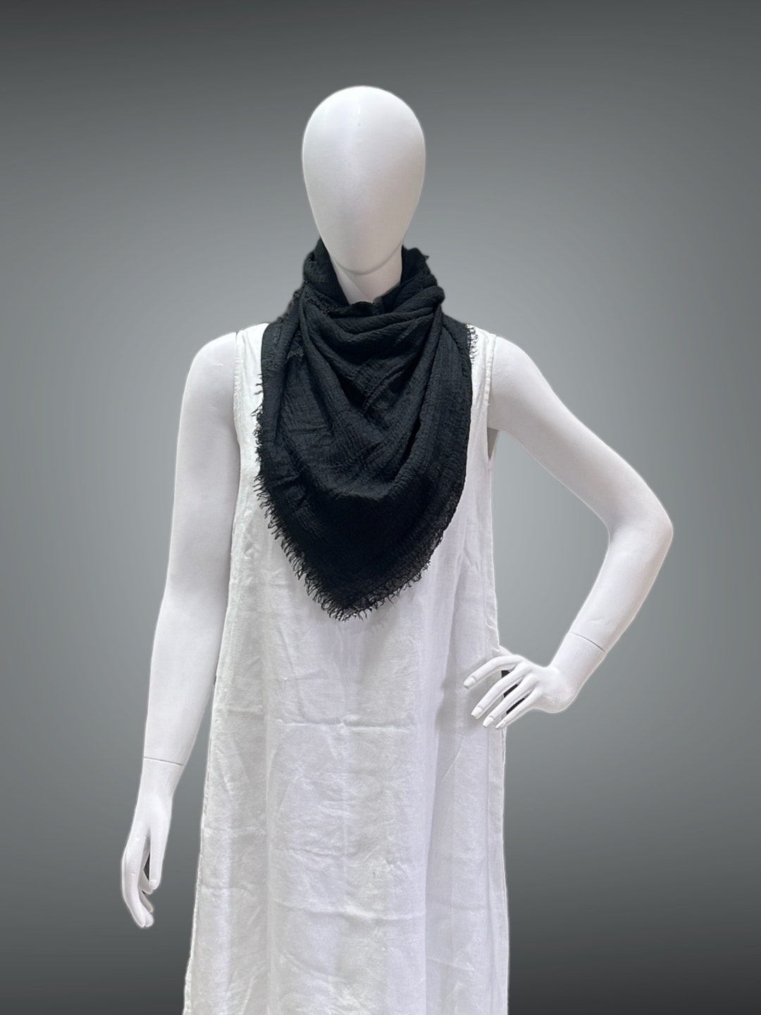 Black Cotton Scarf, Light Weight Scarf for Men and Women, Cotton Head and Neck Wrap for Women