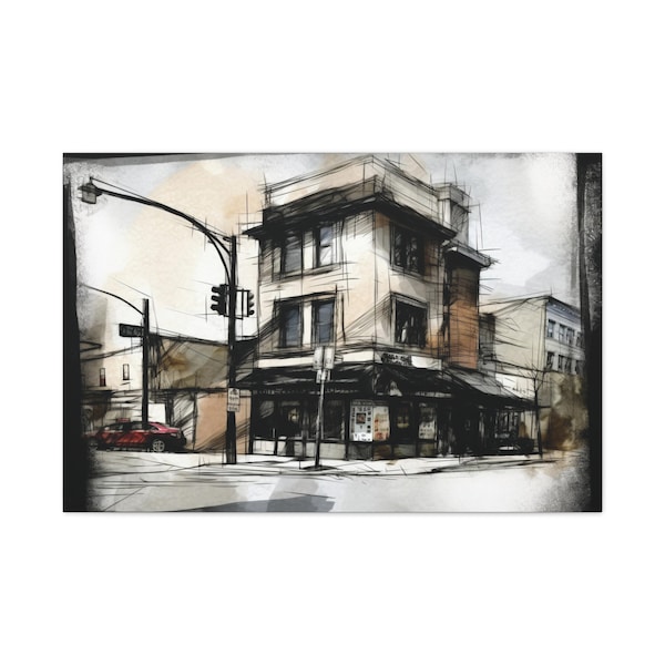 Street Corner Sketch | Neutral Wall Art | Watercolor | PRINTABLE Digital Download