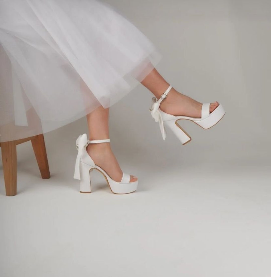 white platform bridal heels