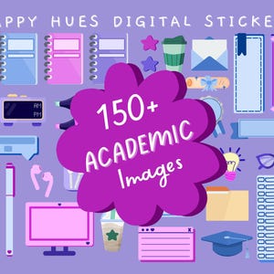 Akademische Bilder | 150+ Digitale Planer Aufkleber | Studie | Lehrer | Schule | Notiz Unter | Clipart | Vorgeschnitten | Happy Hues Aufkleber