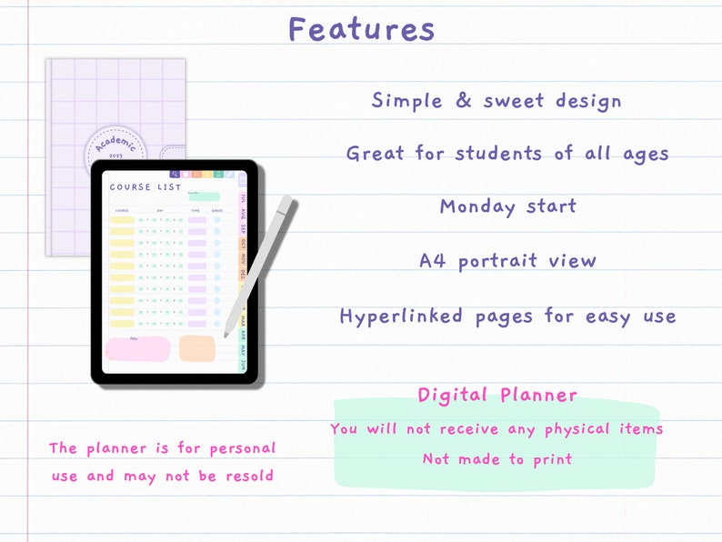 20232024 DIGITAL Planner Academic Samsung Notes Penly Etsy