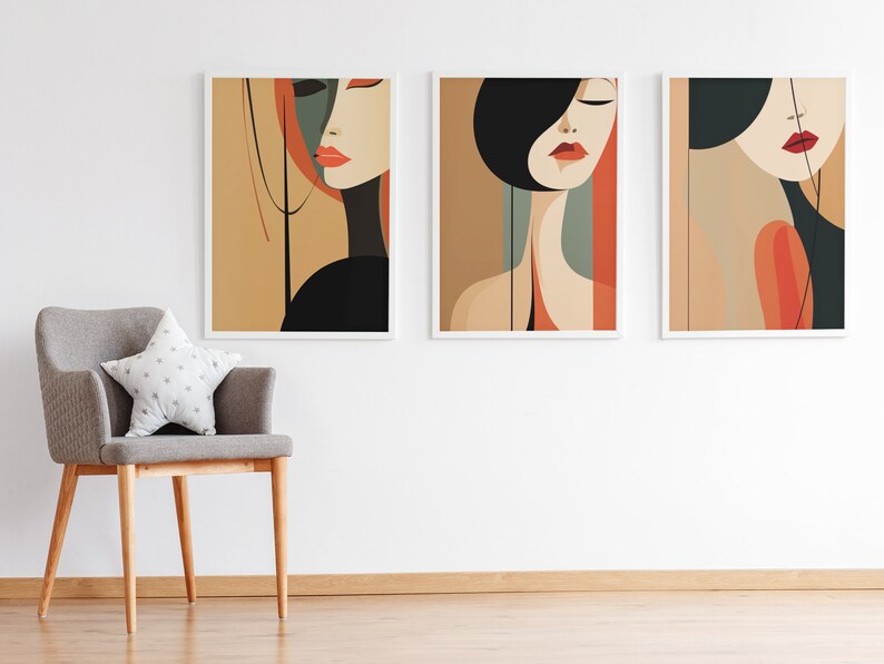 Enchanting Boho Abstract Woman Art Set of 3 Modern Art Print Minimal ...