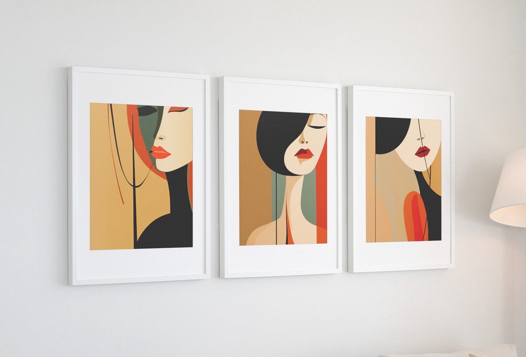 Enchanting Boho Abstract Woman Art Set of 3 Modern Art Print Minimal ...