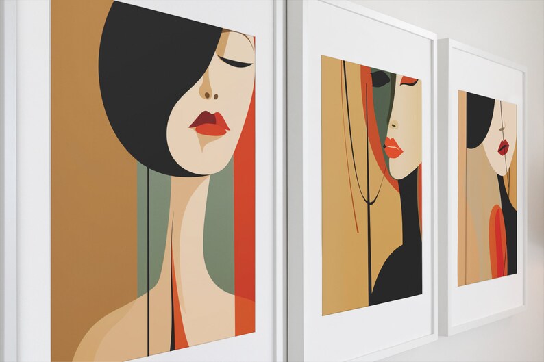 Enchanting Boho Abstract Woman Art Set of 3 Modern Art Print Minimal ...