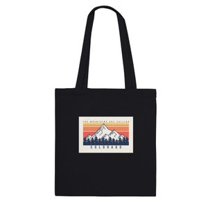 Mountains Tote Bag, Reusable shopping printed shoulder bag, landscape Canvas bag quote, Colorado, American state,“The Mountains are Calling”