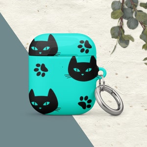 Cat & paw print case for AirPods® gen 1 2 3 and Pro Gen 1 2 w keyring, trendy all over print earbud case, cat lover gift, christmas present