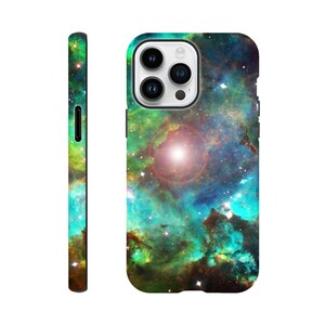 Green Galaxy tough phone case, protect nebula print mobile cover, Samsung Galaxy S23-20 & iPhone 14 13 12 11 X XR XS plus/pro/max/mini/ultra