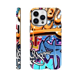 Blue Orange Graffiti tough phone case, tag print mobile cover, Samsung Galaxy S23-20 & iPhone 14 13 12 11 X XR XS plus/pro/max/mini/ultra