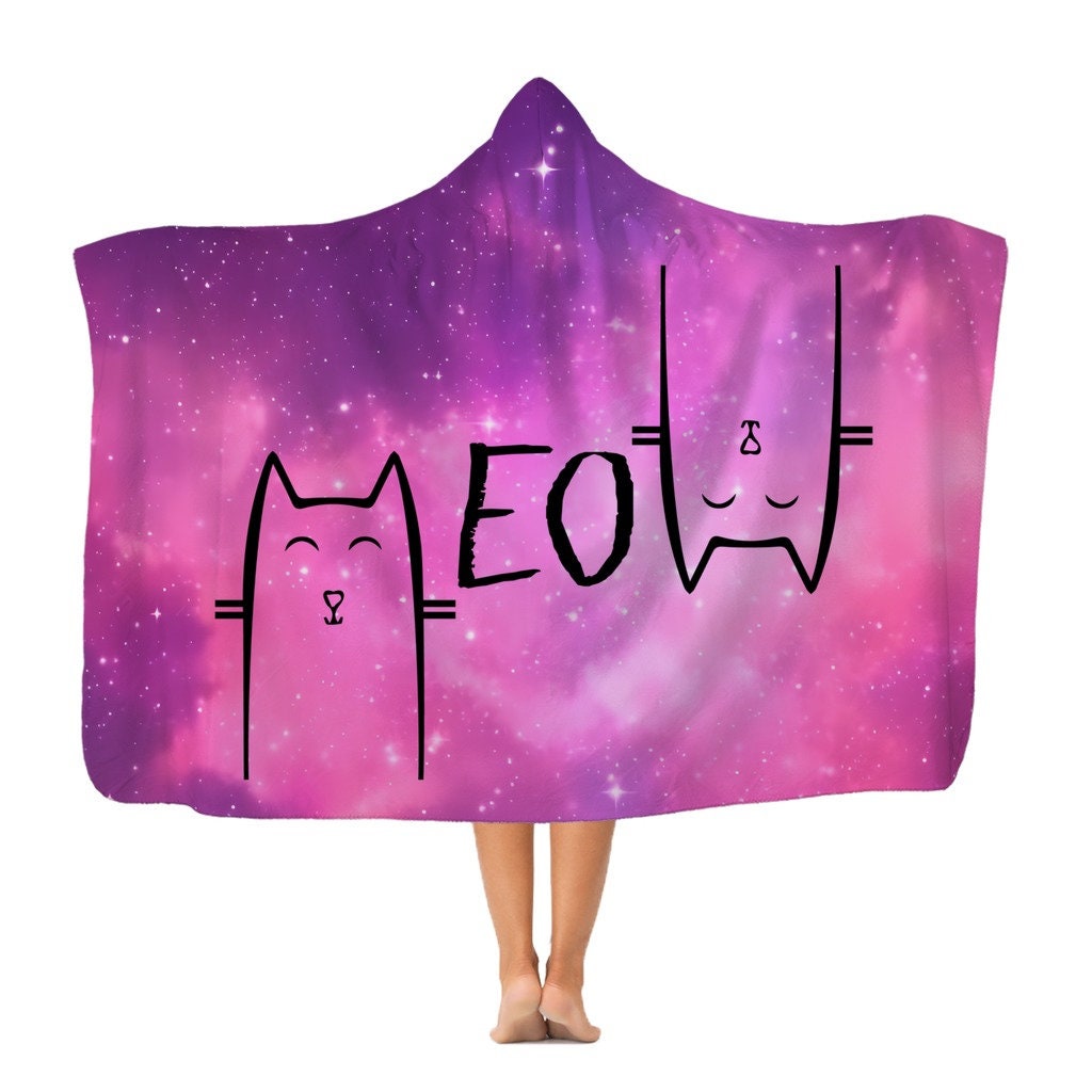 Pink Galaxy Meow Snuggly Hooded Blanket - Cat Print Robe for Watching ...