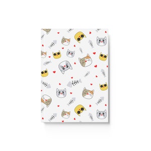 Cat & Fishbone Hardcover Notebook A5, Cool Blank Journal, 128 pgs ruled, gift for writer, back to school trendy teacher end of term present