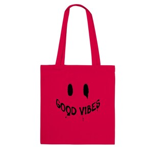 Good Vibes Tote Bag, motivierendes Zitat, Stoffumhängetasche mit langen Henkeln, inspirierende & trendige Lehrertasche, lustiges Geschenk für sie