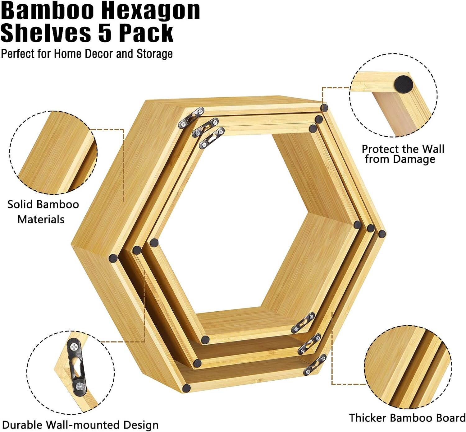 Set of 5 Wooden Honeybee Shelves Hexagon Wall Shelves Etsy