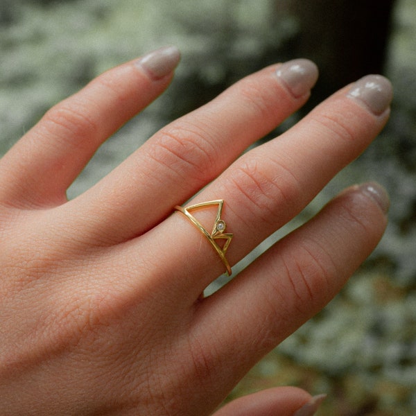 Mountain ring, 18k gold plated 925 sterling silver