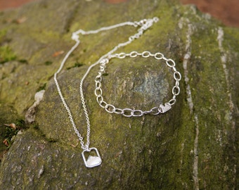 Mountain necklace and bracelet silver, chain for mountain lovers, wanderlust, nature jewelry, 925 silver